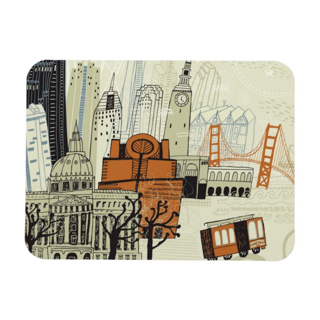 Imán Escena de Doodle San Francisco (Horizontal)