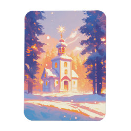 Imán Escena de iglesia navideña nevada