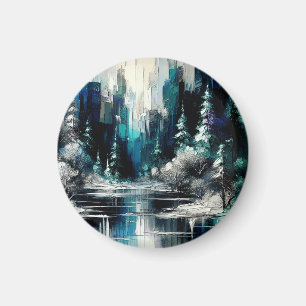 Imán Escena de invierno de la ciudad pintada 1006
