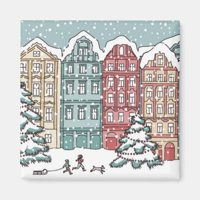 Imán Escena De La Ciudad De Invierno (Frente)