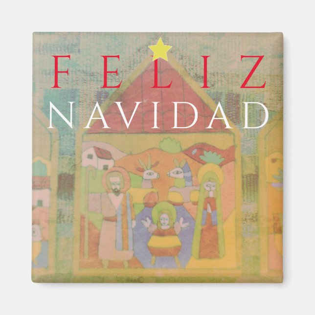 Imán Escena de la natalidad "Feliz Navidad" (Frente)