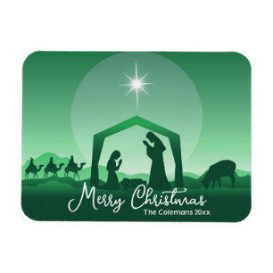 Imán Escena de la Natividad de Navidad Alegre Verde Rel