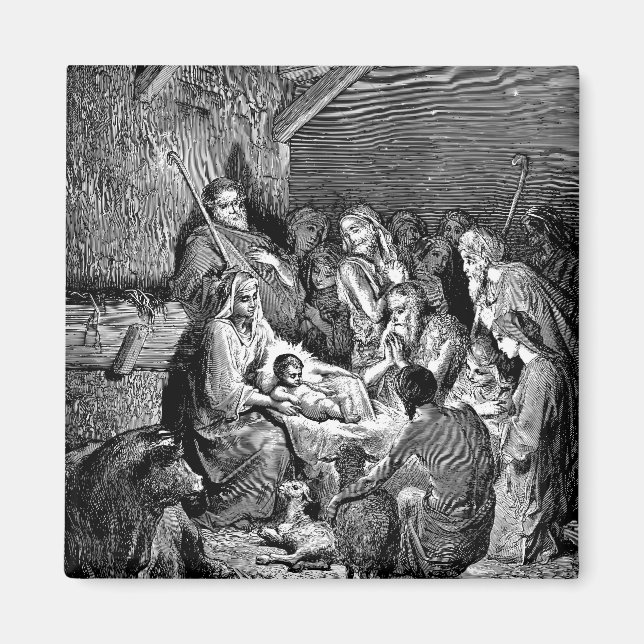 Imán Escena de la Natividad de Navidades ilustrados (Frente)