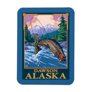 Imán Escena de la pesca con mosca - Dawson, Alaska