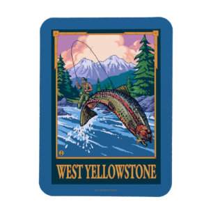 Imán Escena de la pesca con mosca - Yellowstone del