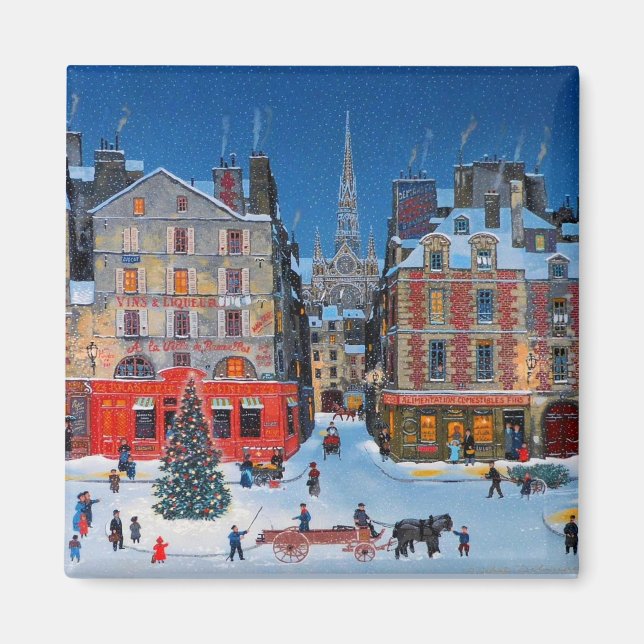 Imán Escena de Navidades al aire libre vintage (Frente)