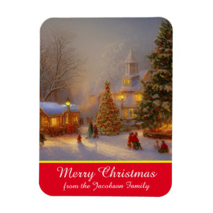 Imán Escena De Nieve Árboles De Navidad En Quaint Villa