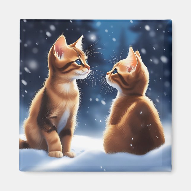 Imán Escena de nieve de gatitos abisinos (Frente)