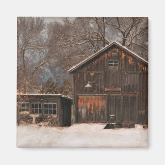 Imán Escena De Nieve Rústica De Barn Y Cabaña