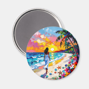 Imán Escena de playa abstracta de puesta de sol vibrant