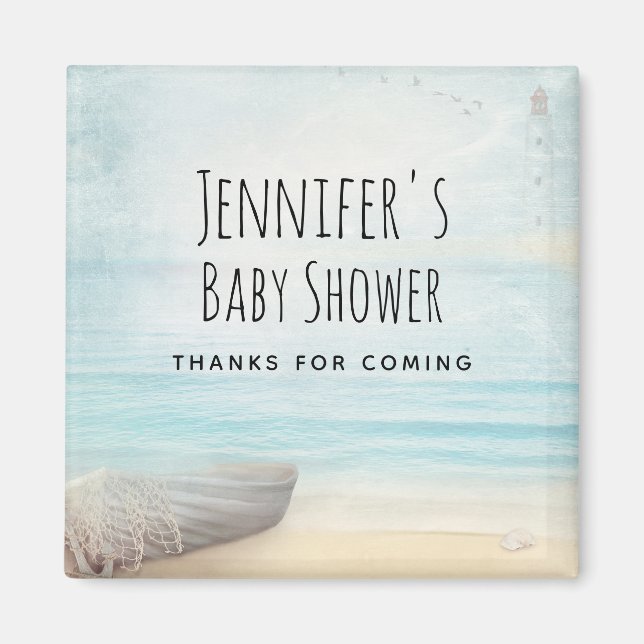 Imán Escena de playa costera Baby Shower temática náuti (Frente)