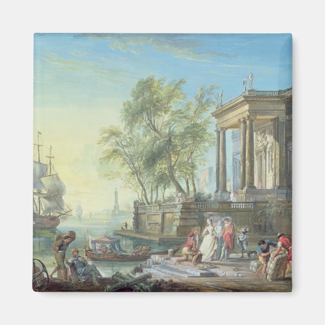 Imán Escena de puerto con configuración de sol (aceite  (Frente)