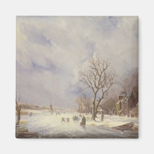 Imán Escena del canal del invierno, siglo XIX