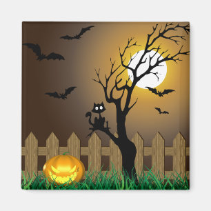 Imán Escena del jardín de Halloween con miedo