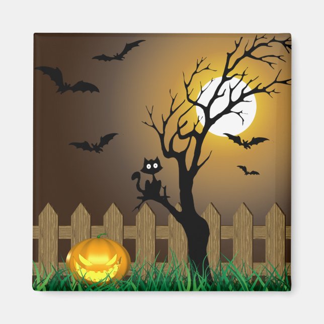 Imán Escena del jardín de Halloween con miedo (Frente)