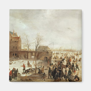 Imán Escena en el hielo cerca de la ciudad, c.1615