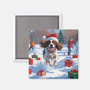 Imán Escena festiva de Navidad con Brittany Spaniel en 