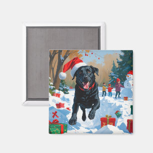 Imán Escena festiva de Navidad con Labrador negro en la