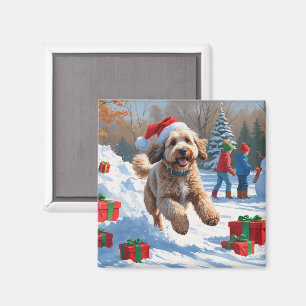 Imán Escena navideña festiva de Bernedoodle en la nieve