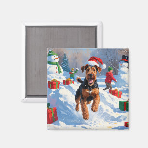 Imán Escena Navideña Festiva de Snow Airedale