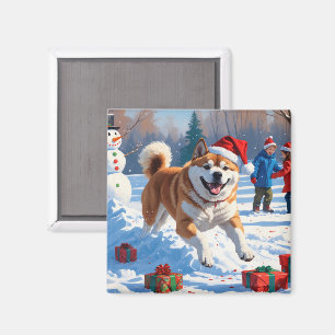 Imán Escena nevada festiva de Navidad Akita