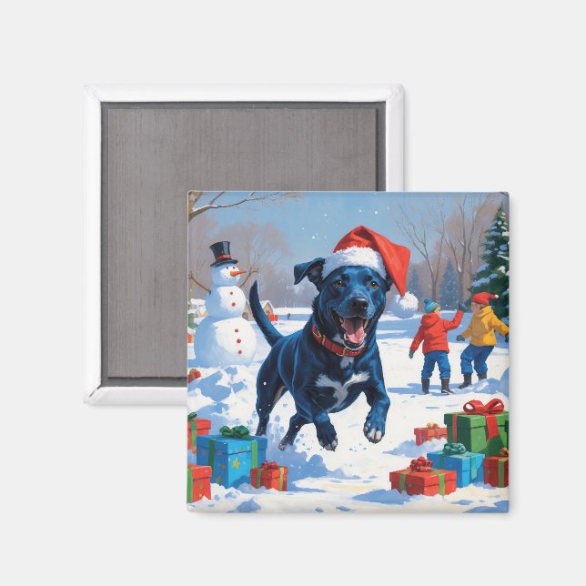 Imán Escena nevada festiva de Navidad con Blue Heeler (Anverso/Reverso)