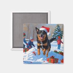 Imán Escena nevada festiva de Navidad con Malinoi belga