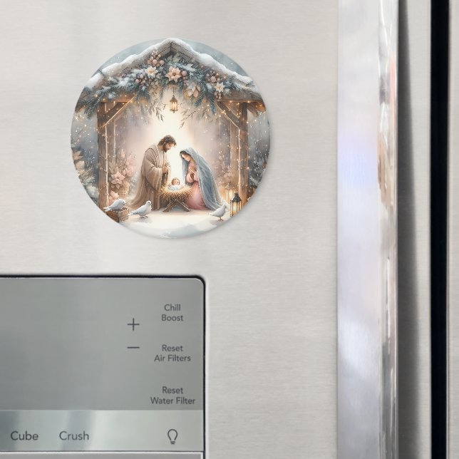 Imán Escena rústica de la natividad con flores de invie (In situ (nevera))