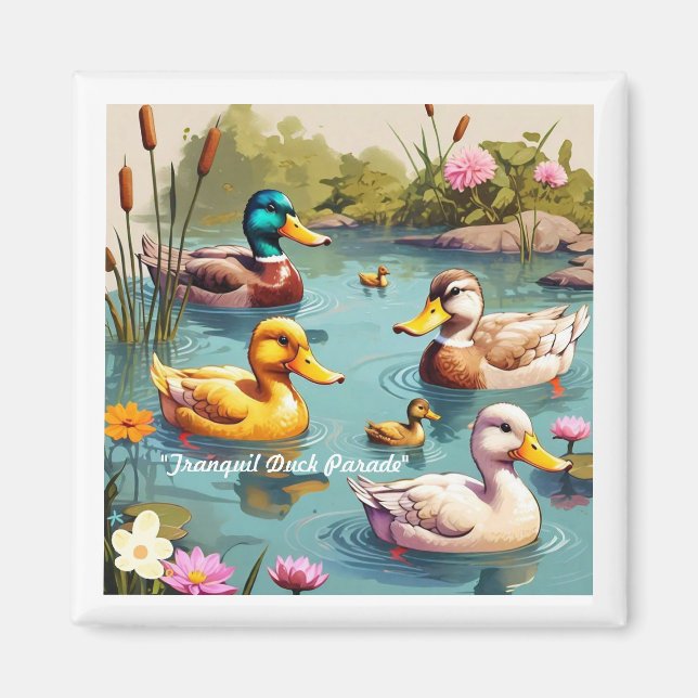 Imán "Escena tranquila con patos" (Frente)
