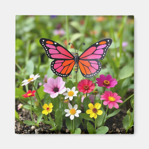 Imán Escena vibrante del jardín de la mariposa monarca