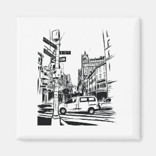 Imán Escenario urbano blanco y negro de Nueva York