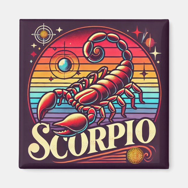 Imán Escorpio Zodiac Square Magnet Retro (Frente)