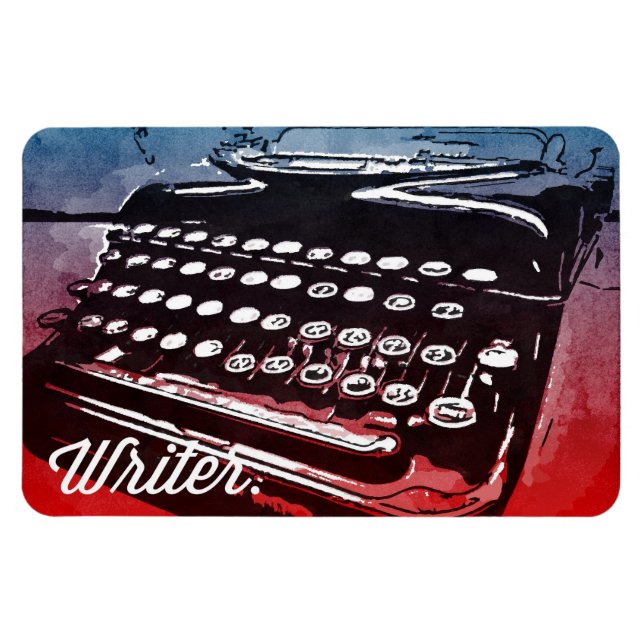 Imán Escritora máquina de escribir azul de arte pop roj (Horizontal)