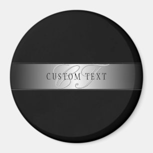 Imán Escritura de monograma elegante editable   Negro