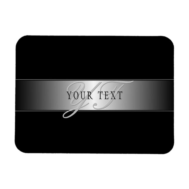 Imán Escritura de monograma elegante editable | Negro (Horizontal)