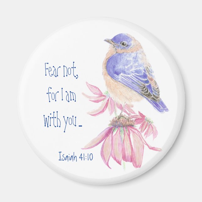 Imán Escritura inspiradora Isaiah 40:10 Pájaro Azul (Frente)