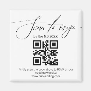 Imán escritura moderna a mano rsvp código qr boda