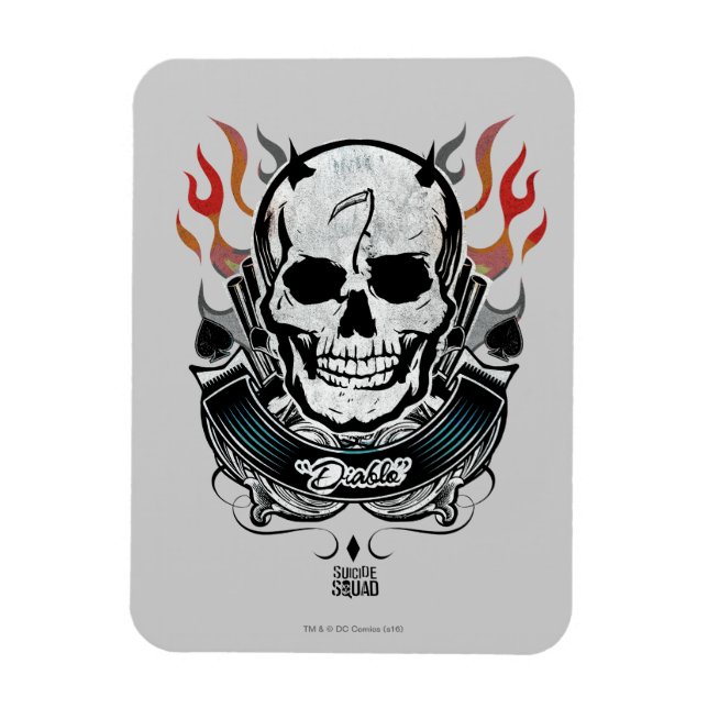 Imán Escuadrón suicida | Diablo Skull & Flames Tattoo A (Vertical)
