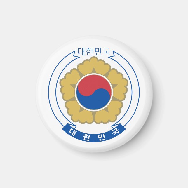 Imán Escudo de armas, bandera y viaje de Corea del Sur (Frente)