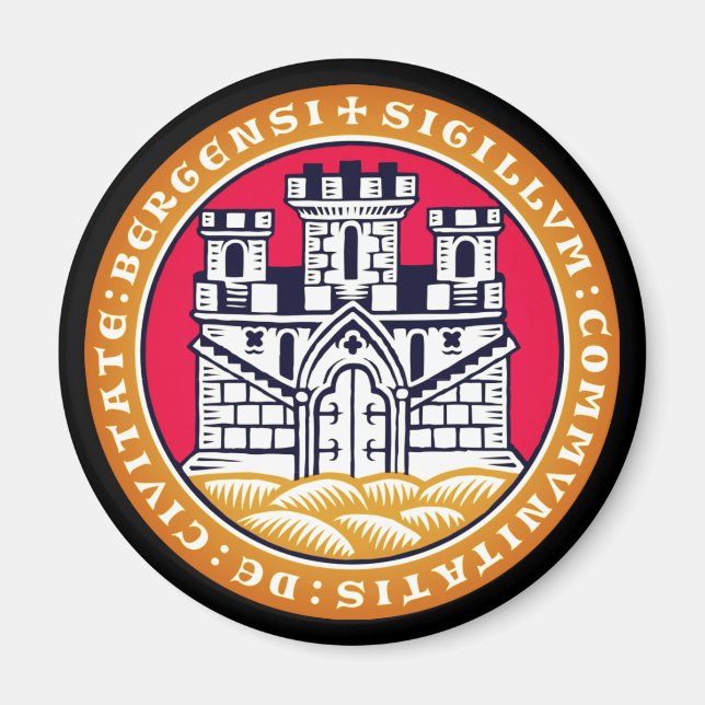 Imán Escudo de armas de Bergen (Noruega) (Frente)