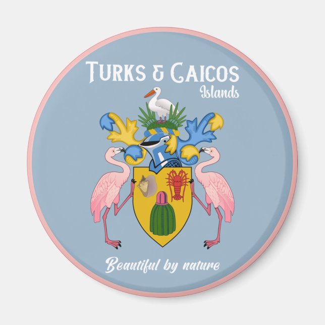 Imán Escudo De Armas De Turcas Y Caicos (Frente)