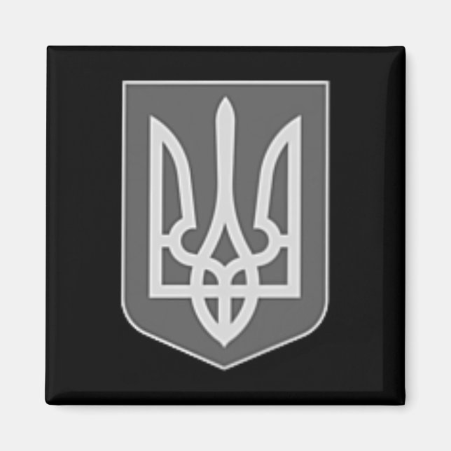 Imán Escudo de Ucrania Emblema de Tridente de Plata Zel (Frente)