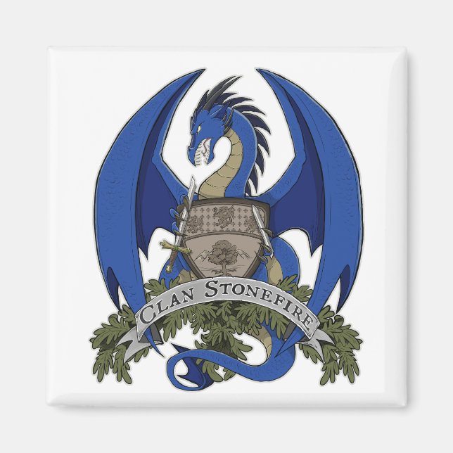 Imán Escudo del dragón de fuego azul (Frente)