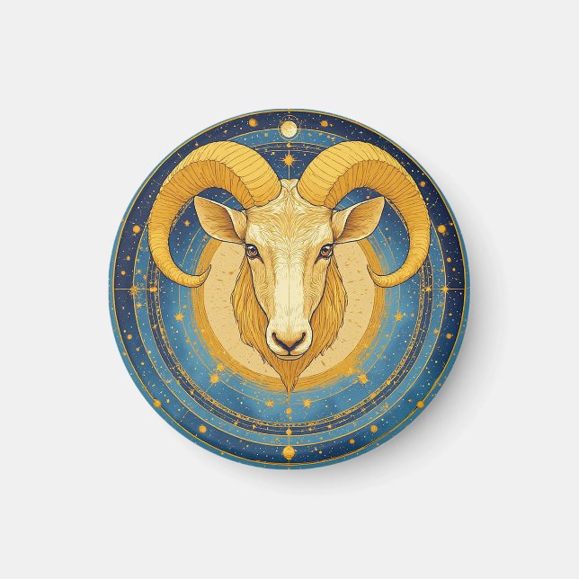 Imán Escudo dorado del zodiaco de Aries (Frente)
