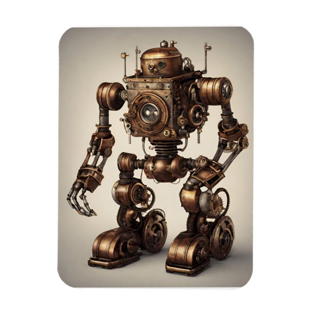 Imán Escultura de Robot Steampunk de bronce (Vertical)