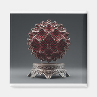 Imán Esfera de Mandelbrot roja y negra sobre pedestal d