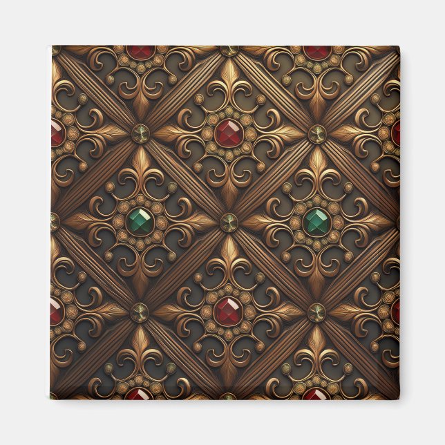 Imán Esmeraldas Y Rubos En Un Diseño Ornato Dorado (Frente)