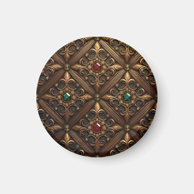 Imán Esmeraldas Y Rubos En Un Diseño Ornato Dorado (Frente)