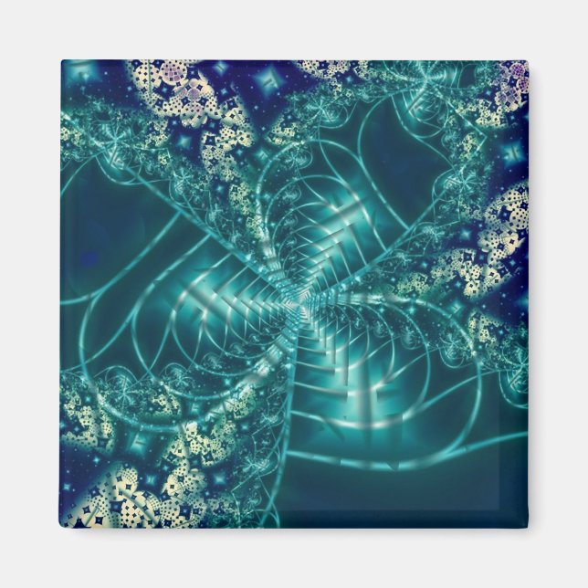 Imán Espacio | Arte fractal azul y blanco (Frente)