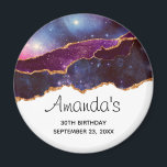 Imán Espacio azul y púrpura y estrellas Adulto moderno<br><div class="desc">Una fiesta de cumpleaños (u otro evento) imán con un diseño abstracto con capas azules y violetas con cintas de Relieve metalizado de oro falsas en el medio.</div>